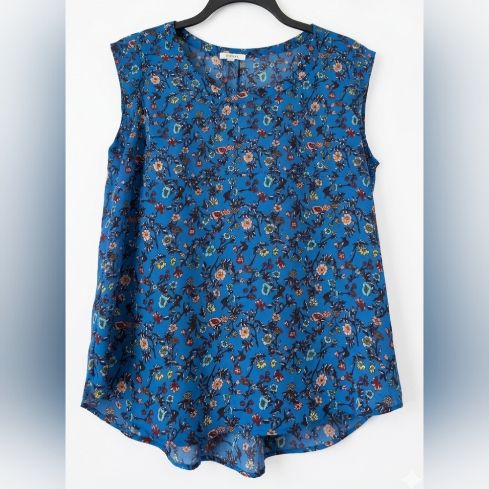 Pleione Blue Floral V-Neck Sleeveless Blouse Size M